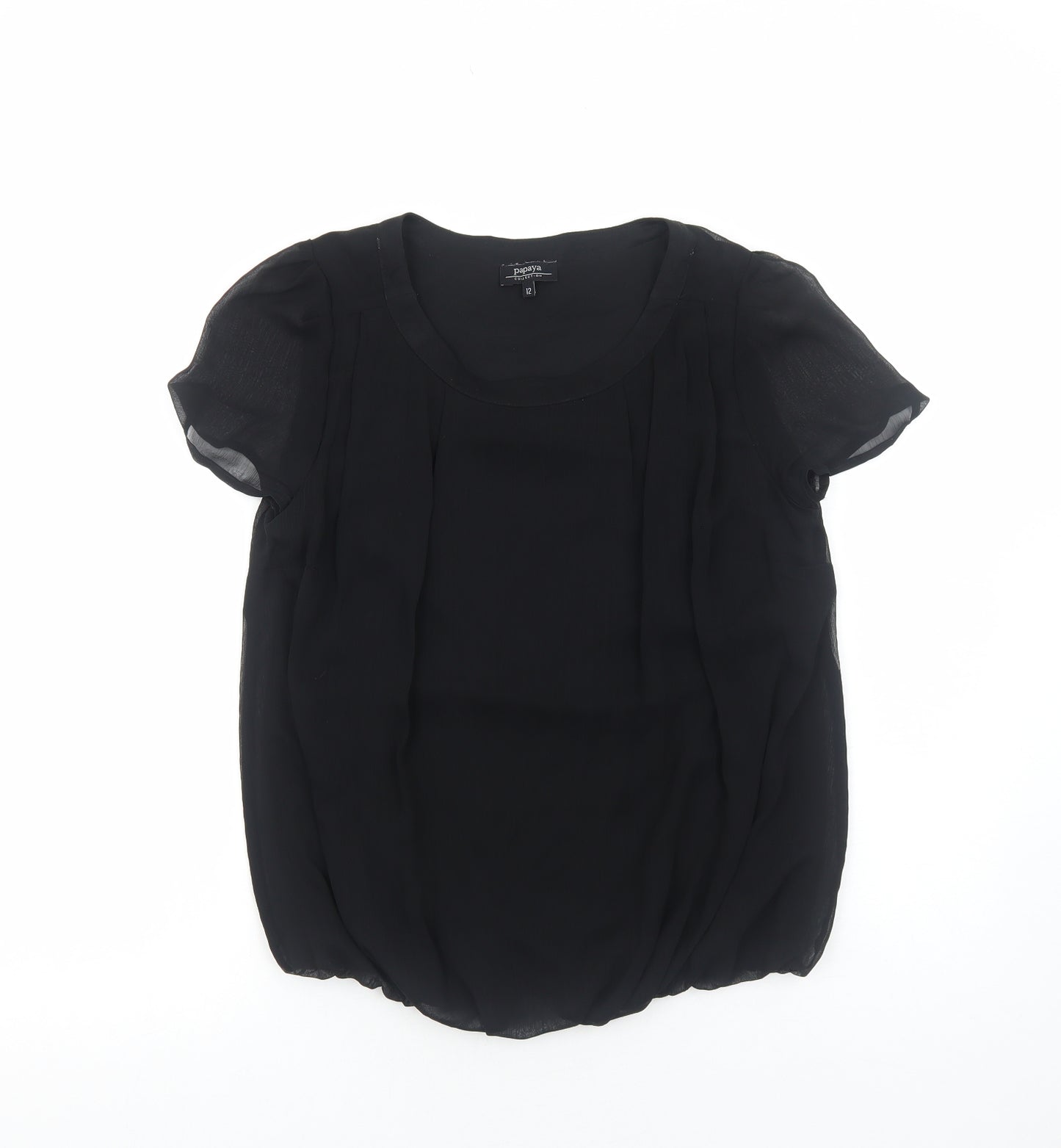Papaya Womens Black Polyester Basic T-Shirt Size 12 Scoop Neck - Elastic Hem