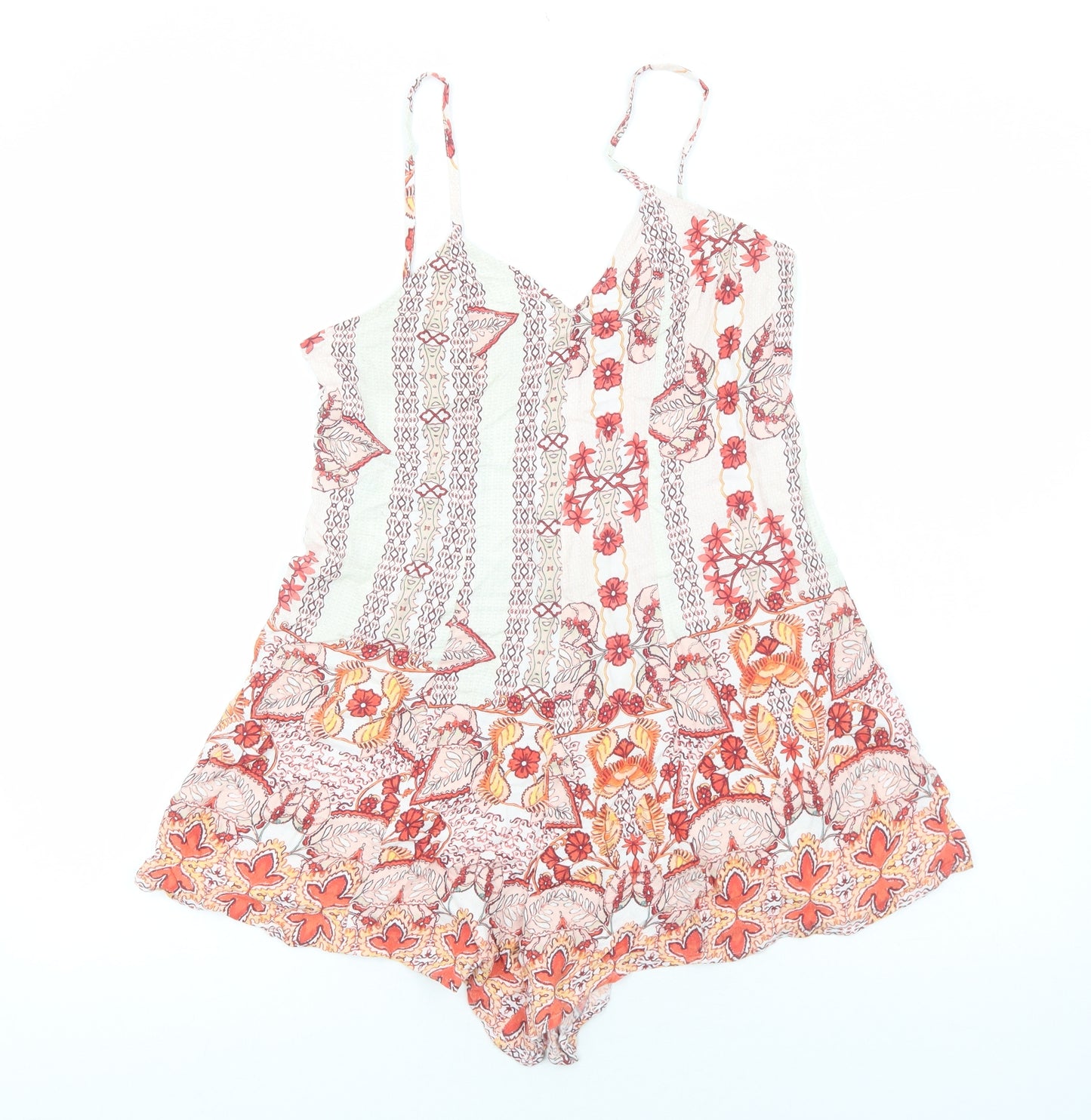 Somedays Lovin Womens White Floral Viscose Playsuit One-Piece Size M Zip