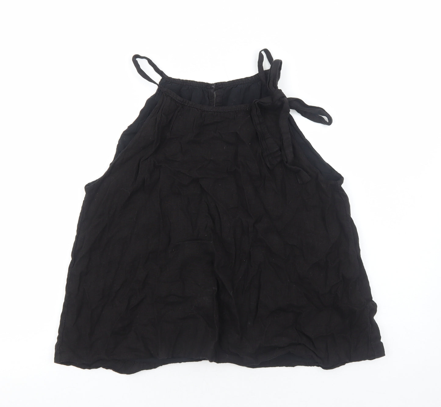 Preworn Womens Black Cotton Camisole Tank Size S Scoop Neck - Tie Neck Detail