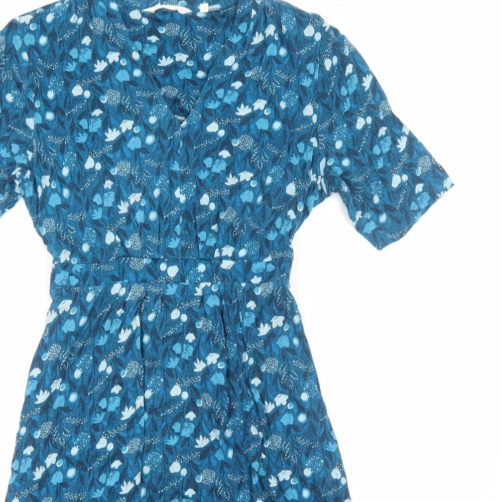 Seasalt Cornwall Womens Blue Geometric Viscose Fit & Flare Size 10 V-Neck Pullover