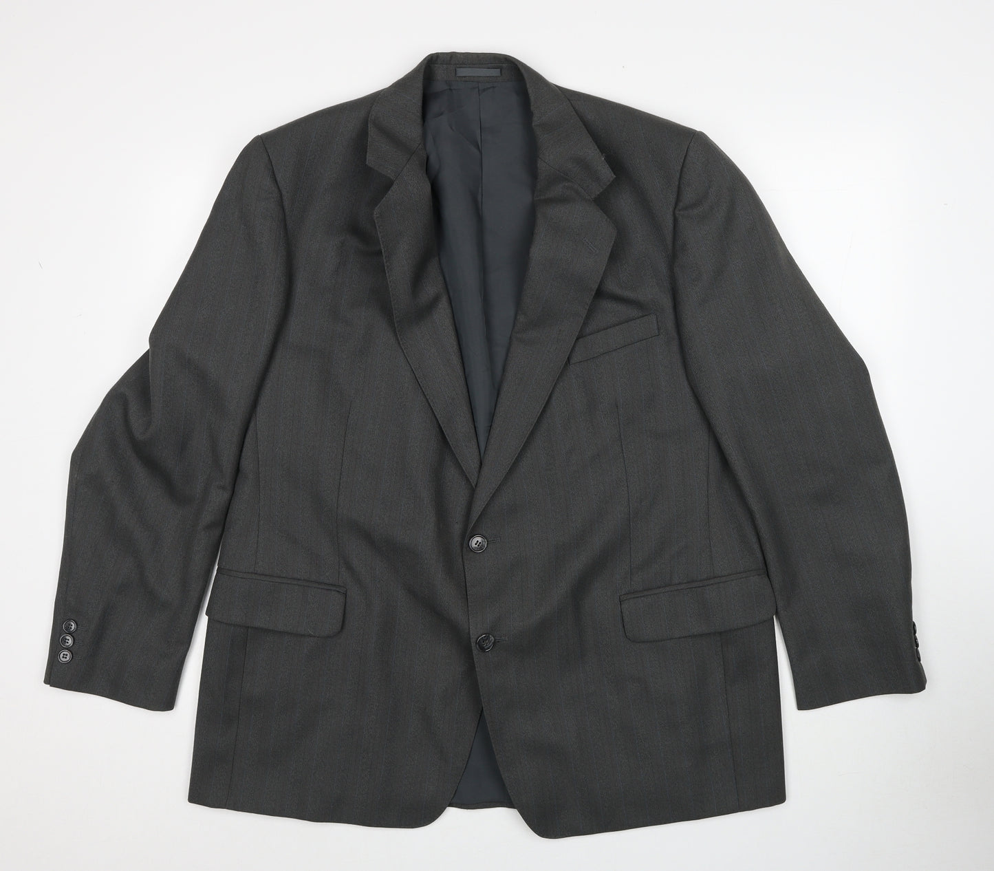 Preworn Mens Grey Striped Wool Jacket Suit Jacket Size 44 Regular