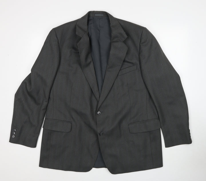 Preworn Mens Grey Striped Wool Jacket Suit Jacket Size 44 Regular
