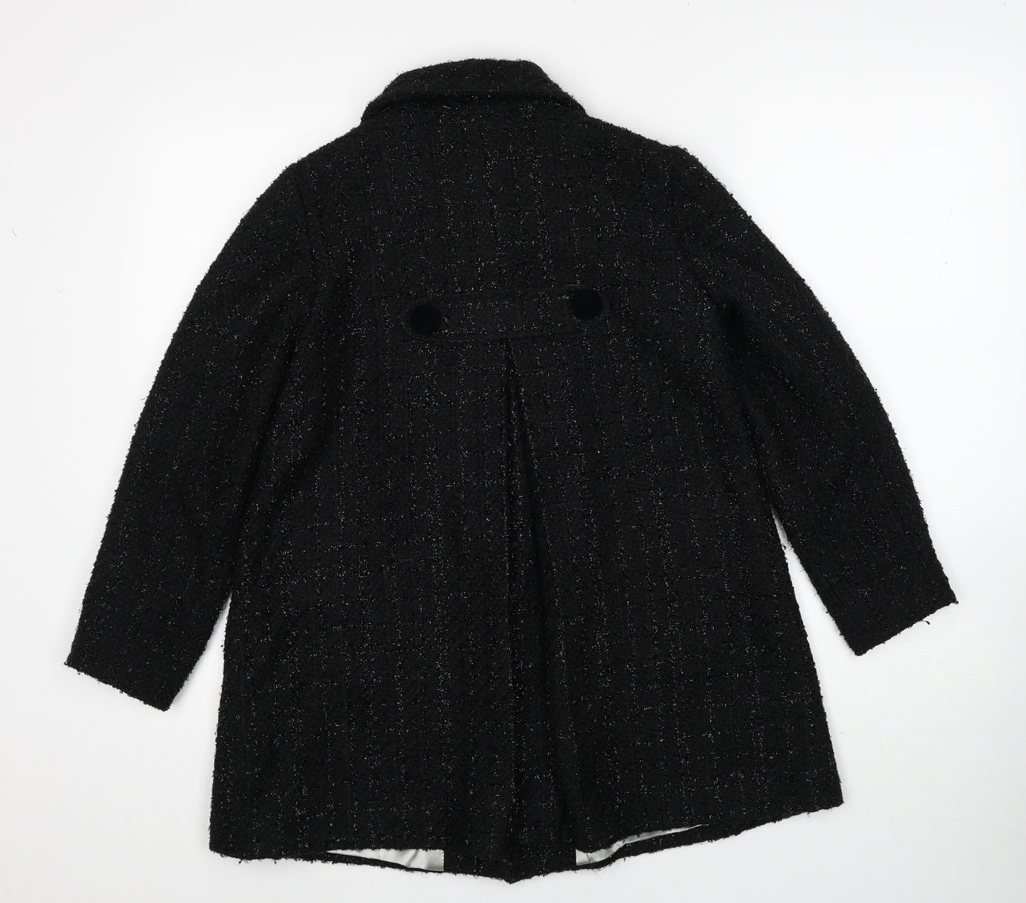 Monsoon Girls Black Check Pea Coat Coat Size 9-10 Years Button