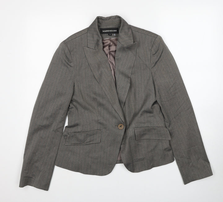 Warehouse Womens Red Striped Jacket Blazer Size 14 Button