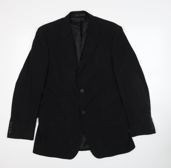 Butler & Webb Mens Black Striped Polyester Jacket Suit Jacket Size 36 Regular