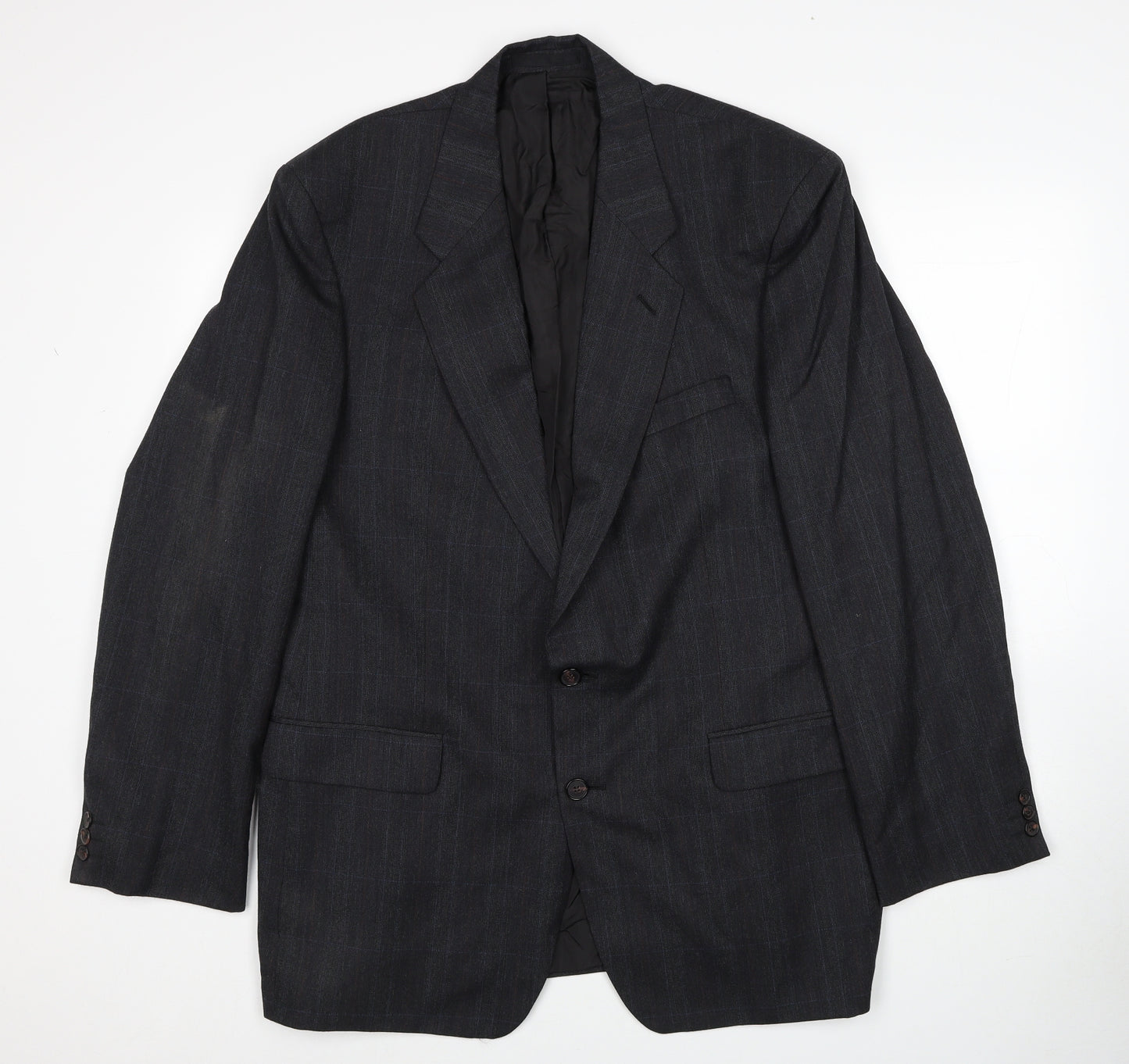 Marks and Spencer Mens Grey Plaid Polyester Jacket Suit Jacket Size 44 Regular