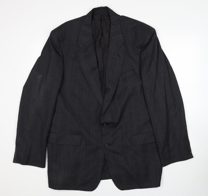 Marks and Spencer Mens Grey Plaid Polyester Jacket Suit Jacket Size 44 Regular