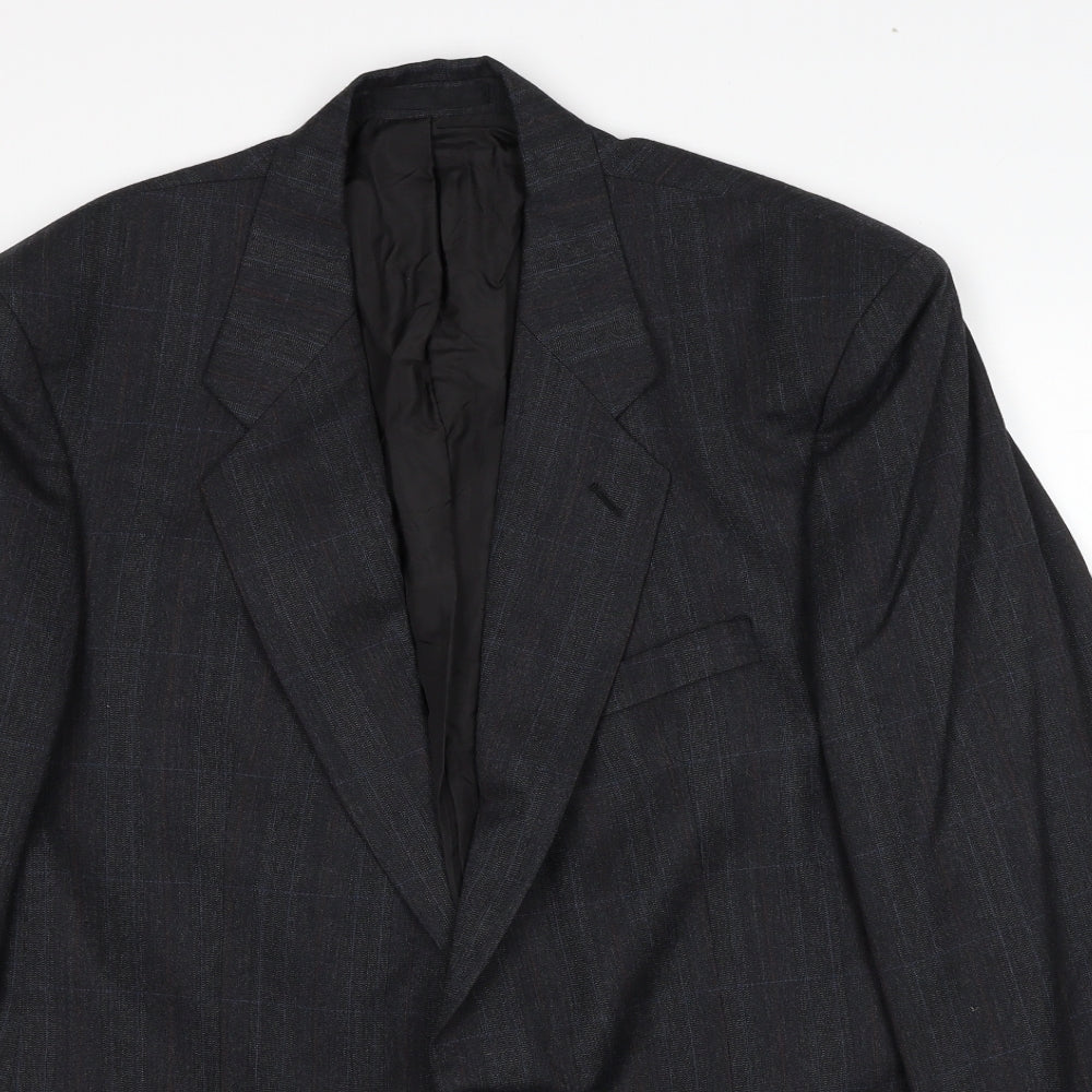 Marks and Spencer Mens Grey Plaid Polyester Jacket Suit Jacket Size 44 Regular