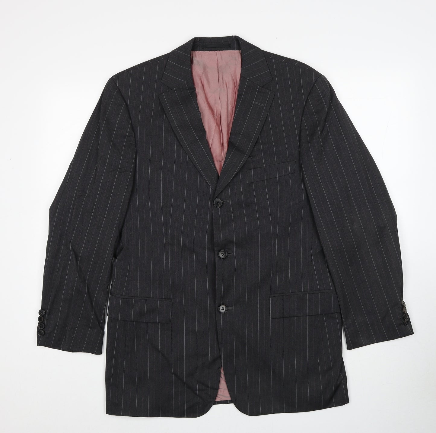 HUGO BOSS Mens Grey Striped Wool Jacket Suit Jacket Size M Regular