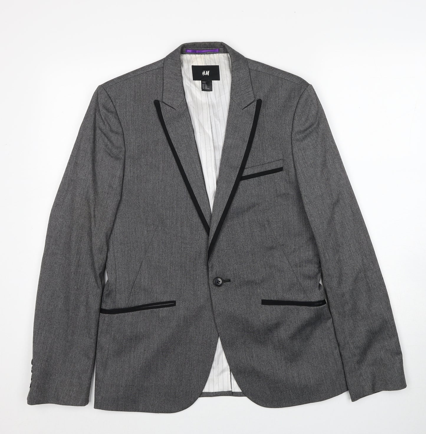 H&M Mens Grey Polyester Jacket Suit Jacket Size S Regular