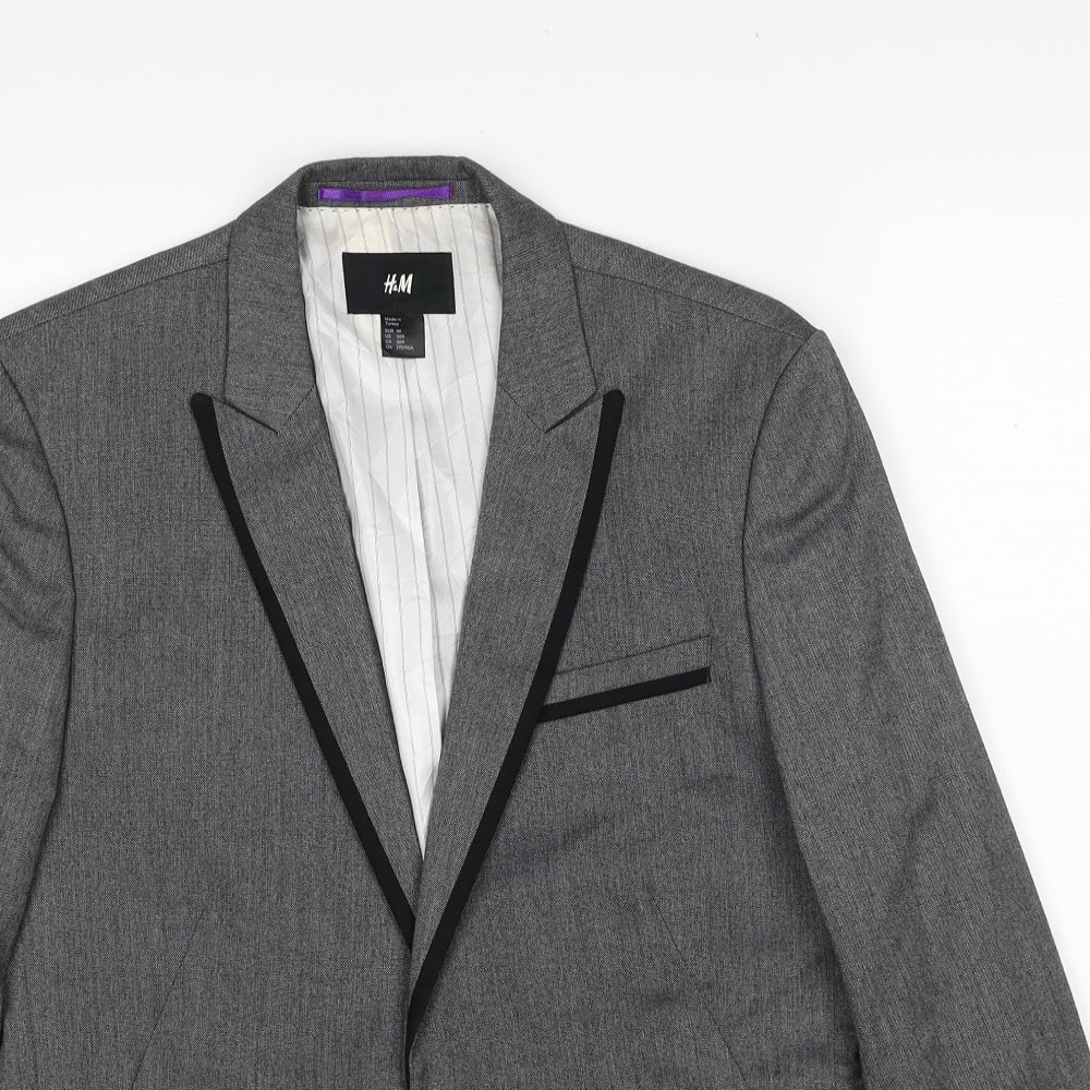 H&M Mens Grey Polyester Jacket Suit Jacket Size S Regular