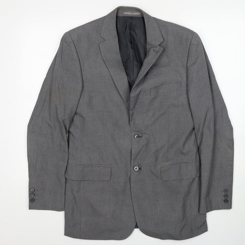 Karl Jackson Mens Grey Polyester Jacket Blazer Size 38 Regular