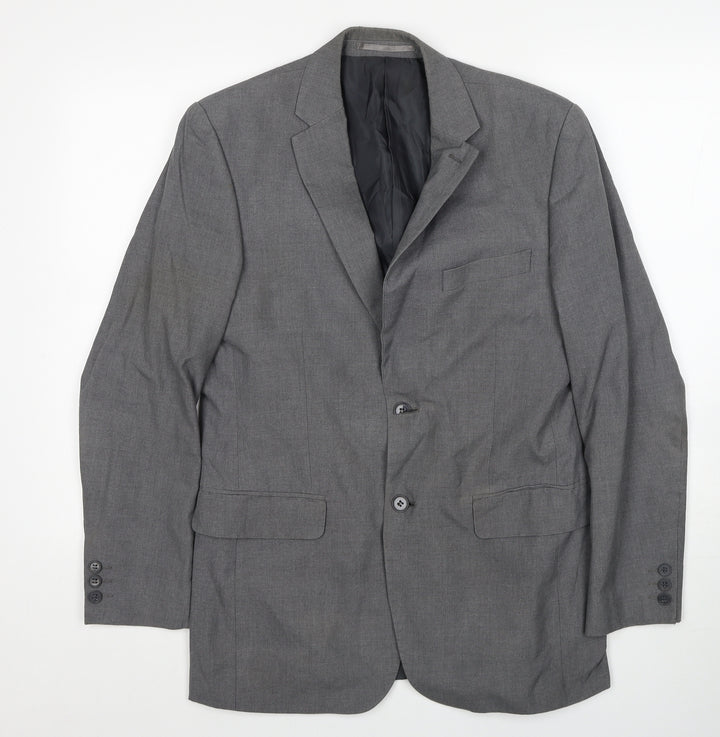 Karl Jackson Mens Grey Polyester Jacket Blazer Size 38 Regular