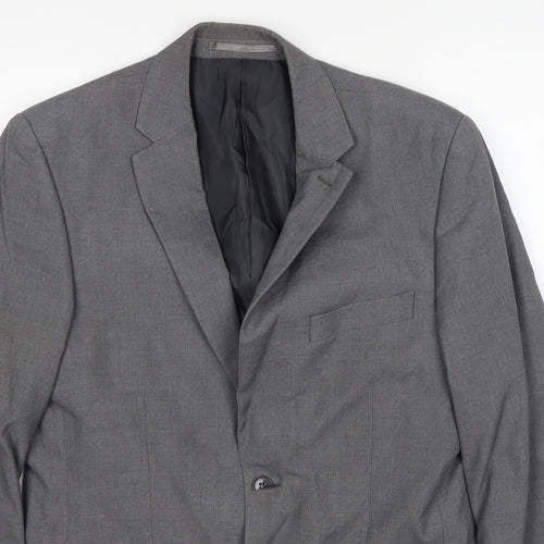 Karl Jackson Mens Grey Polyester Jacket Blazer Size 38 Regular