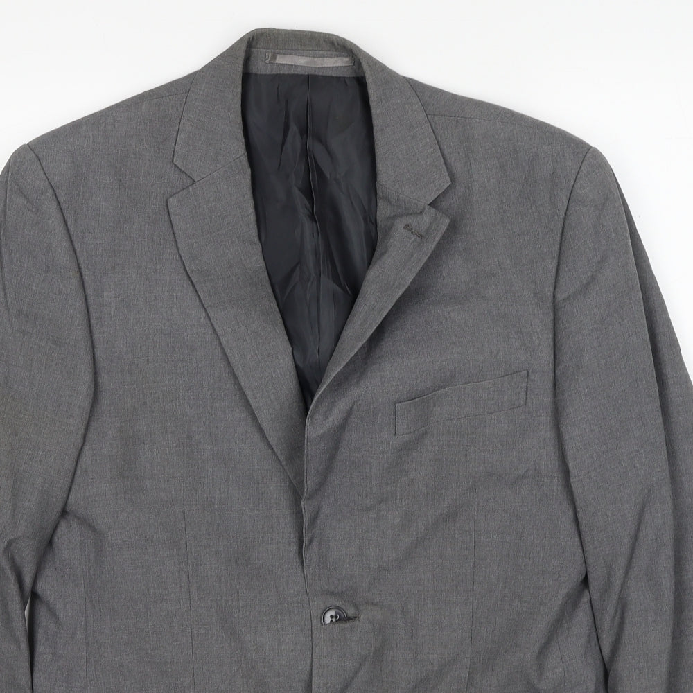 Karl Jackson Mens Grey Polyester Jacket Blazer Size 38 Regular