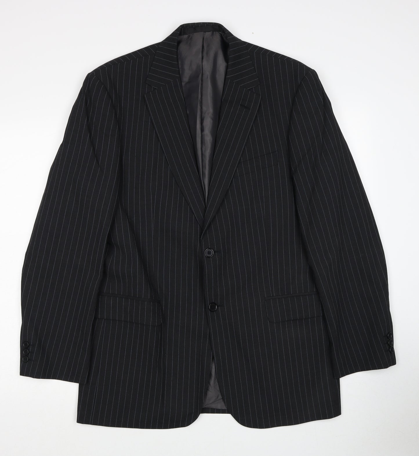 Marks and Spencer Mens Grey Striped Wool Jacket Blazer Size M Regular