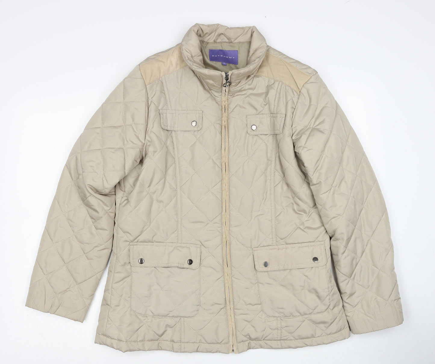 Autonomy Womens Beige Quilted Jacket Size 14 Zip