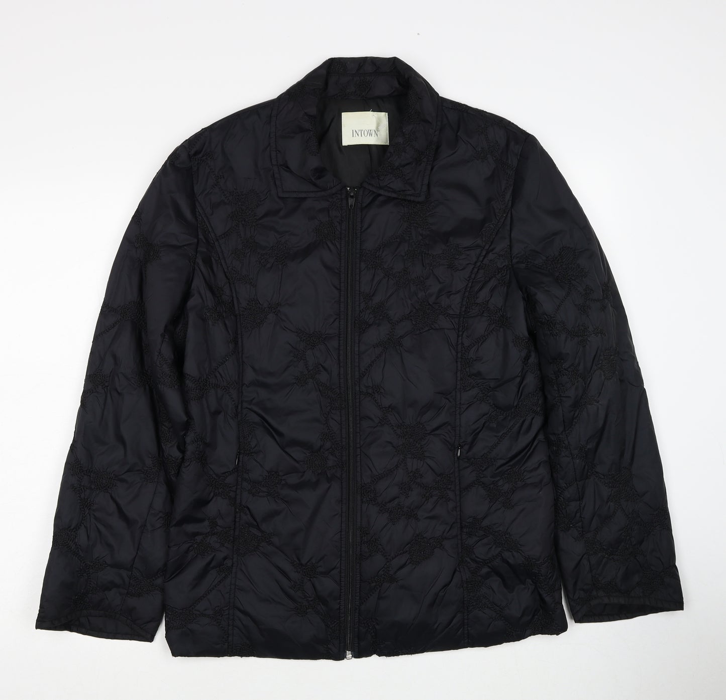 Intown Womens Black Geometric Jacket Size L Zip