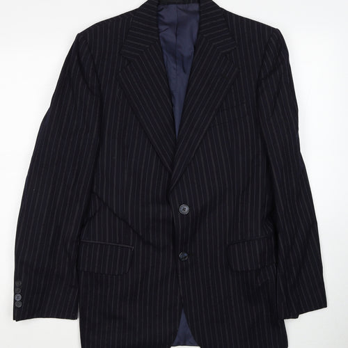 Rex Trueform International Mens Blue Striped Wool Jacket Suit Jacket Size 36 Regular
