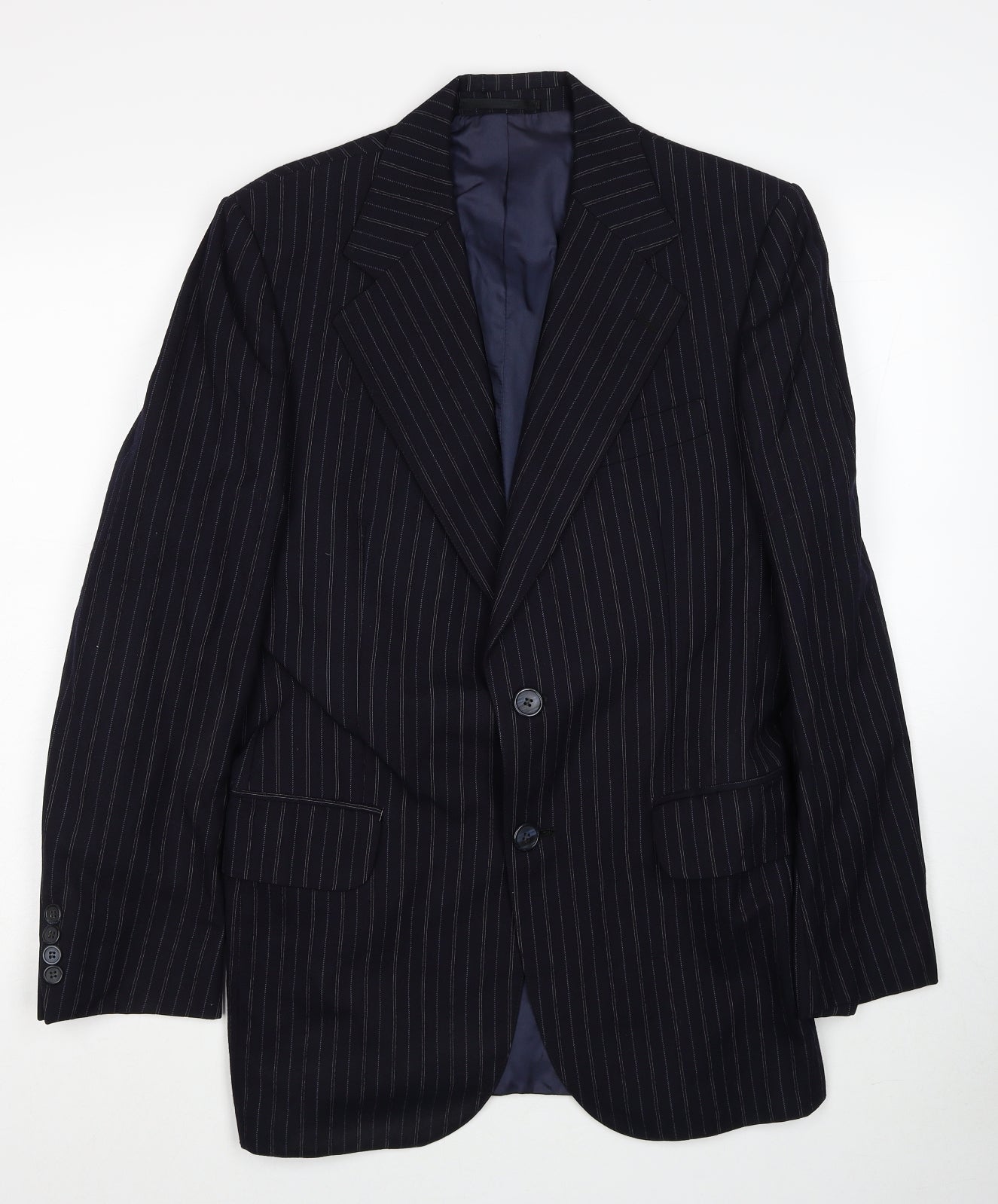 Rex Trueform International Mens Blue Striped Wool Jacket Suit Jacket Size 36 Regular