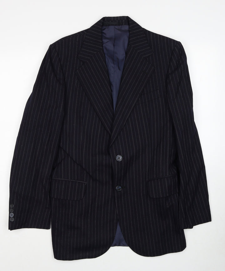 Rex Trueform International Mens Blue Striped Wool Jacket Suit Jacket Size 36 Regular