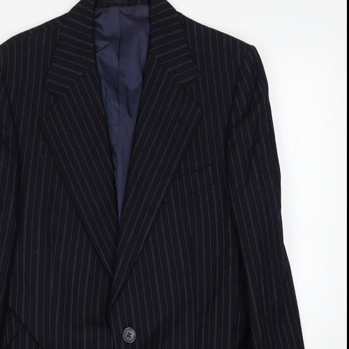 Rex Trueform International Mens Blue Striped Wool Jacket Suit Jacket Size 36 Regular