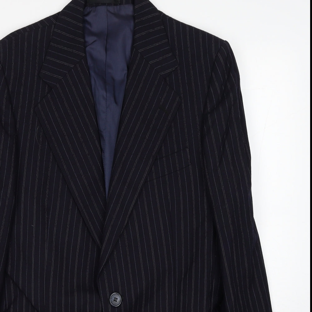 Rex Trueform International Mens Blue Striped Wool Jacket Suit Jacket Size 36 Regular