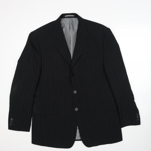 Taylor & Reece Mens Black Striped Polyester Jacket Suit Jacket Size 40 Regular