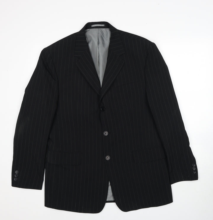 Taylor & Reece Mens Black Striped Polyester Jacket Suit Jacket Size 40 Regular