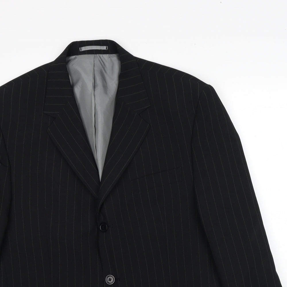 Taylor & Reece Mens Black Striped Polyester Jacket Suit Jacket Size 40 Regular