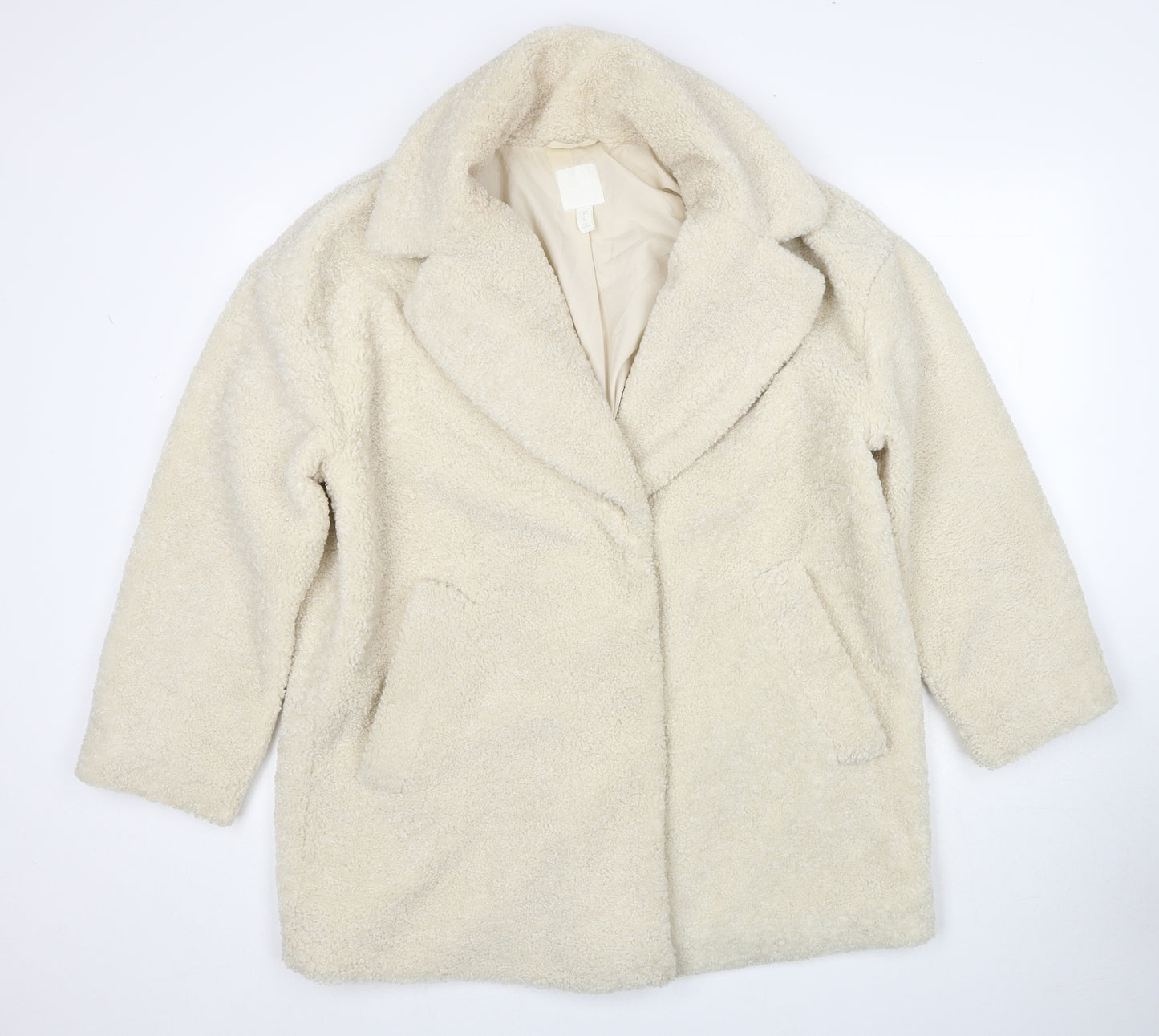 H&M Womens Beige Jacket Size M Button - Teddy Bear