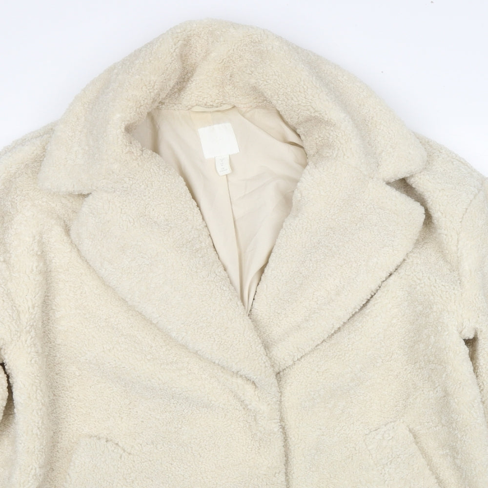 H&M Womens Beige Jacket Size M Button - Teddy Bear
