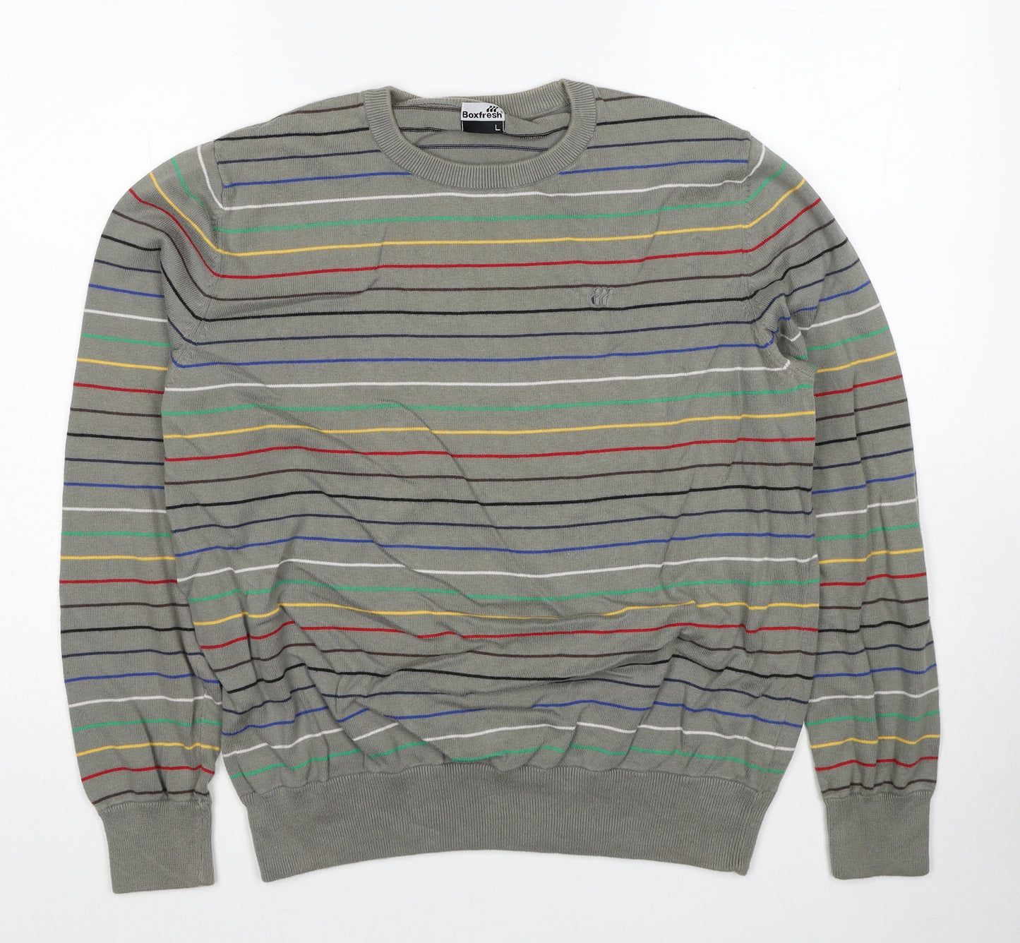 Boxfresh Womens Multicoloured Round Neck Striped Cotton Pullover Jumper Size L