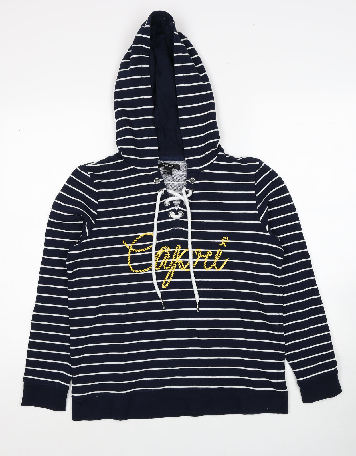 ESMARA Womens Blue Striped Cotton Pullover Hoodie Size 12 Pullover - Size 12-14, Lace Up Neck Detail