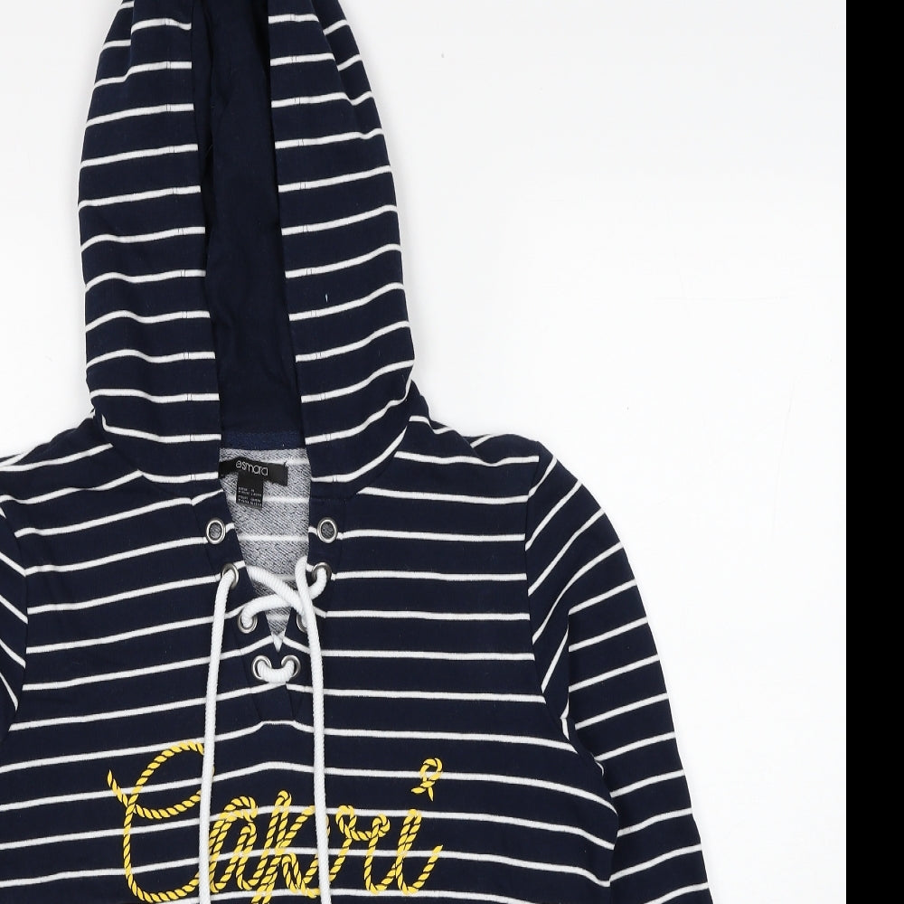 ESMARA Womens Blue Striped Cotton Pullover Hoodie Size 12 Pullover - Size 12-14, Lace Up Neck Detail