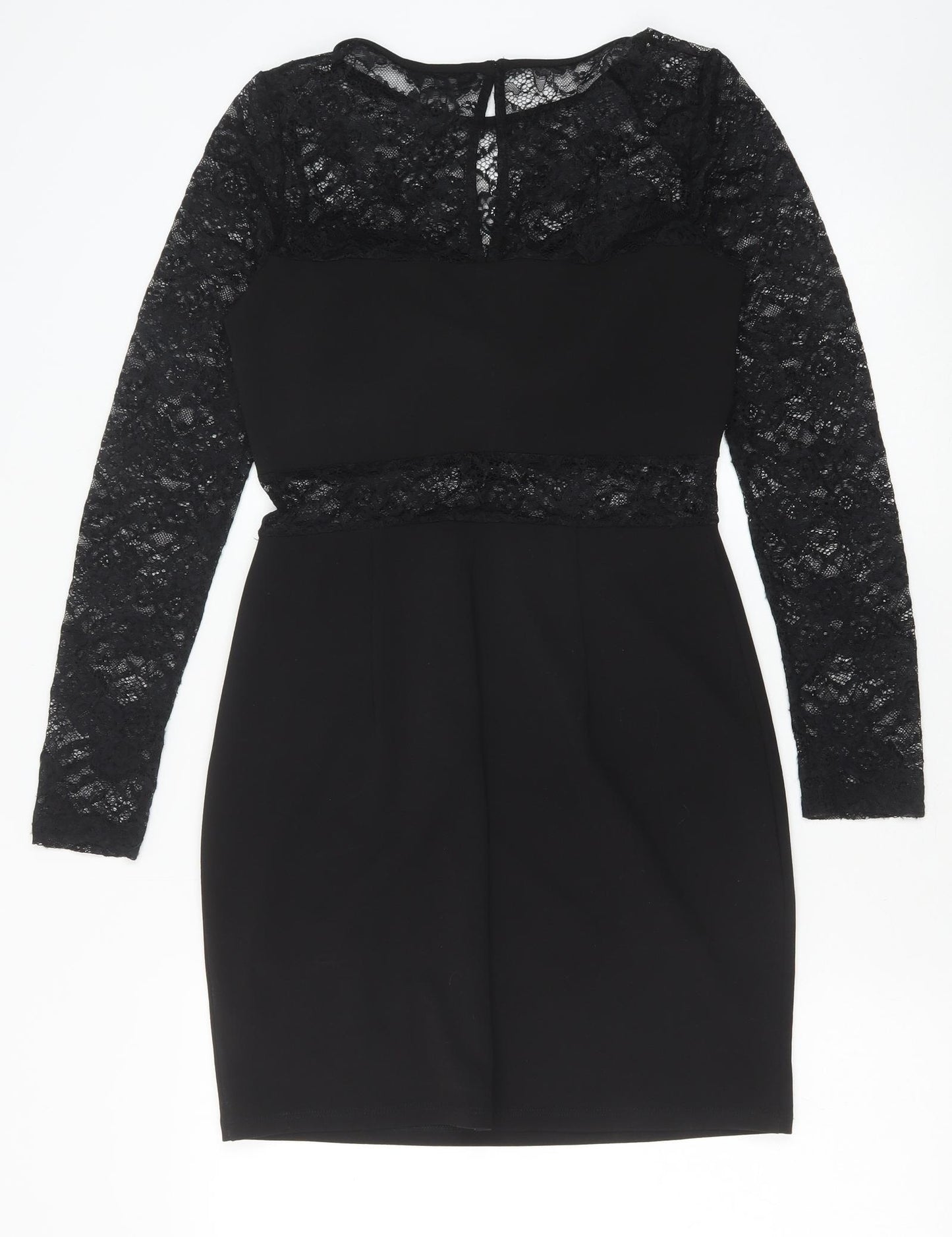 Miss Selfridge Womens Black Polyester Pencil Dress Size 10 Round Neck Button