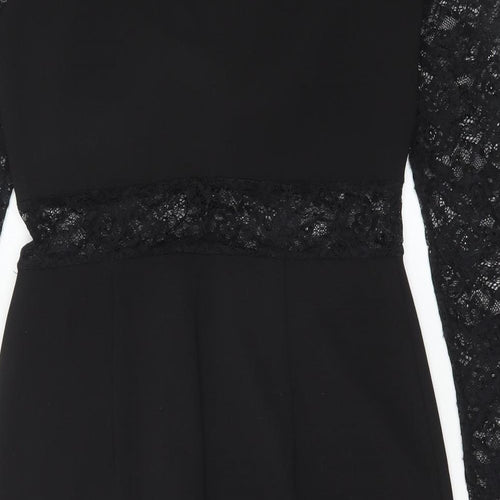 Miss Selfridge Womens Black Polyester Pencil Dress Size 10 Round Neck Button