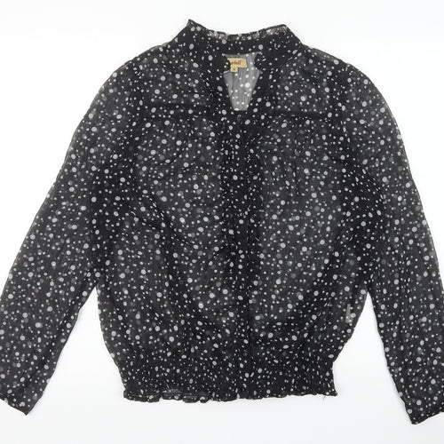 Charbell Womens Black Polka Dot Polyester Basic Blouse Size M V-Neck