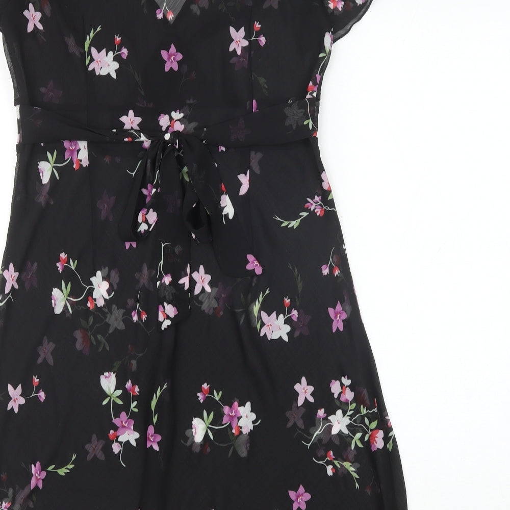 Papaya Womens Black Floral Polyester A-Line Size 12 V-Neck Pullover