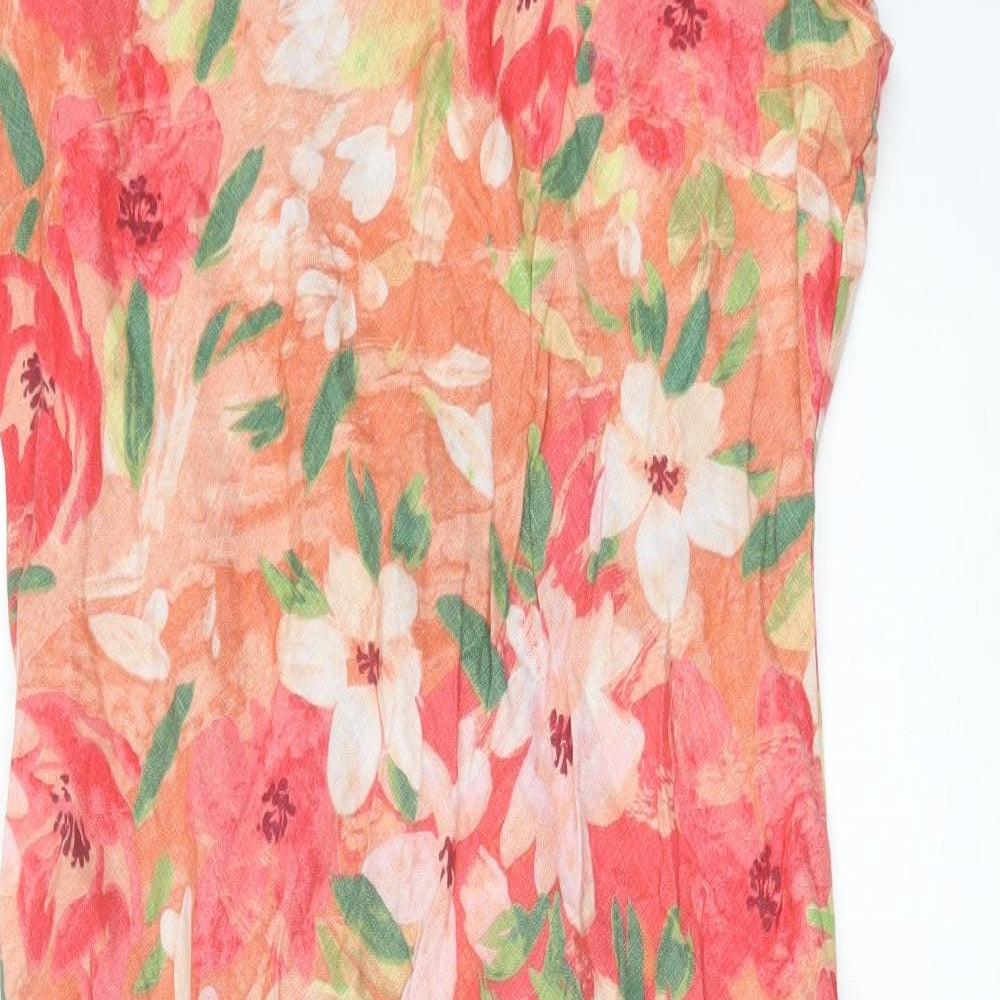Marks and Spencer Womens Orange Floral Linen Slip Dress Size 16 Scoop Neck Pullover