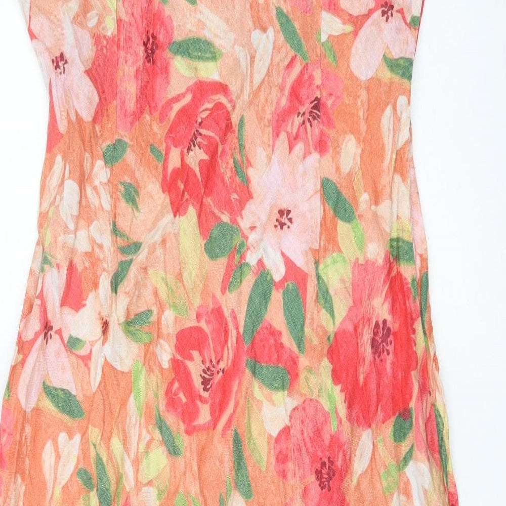 Marks and Spencer Womens Orange Floral Linen Slip Dress Size 16 Scoop Neck Pullover