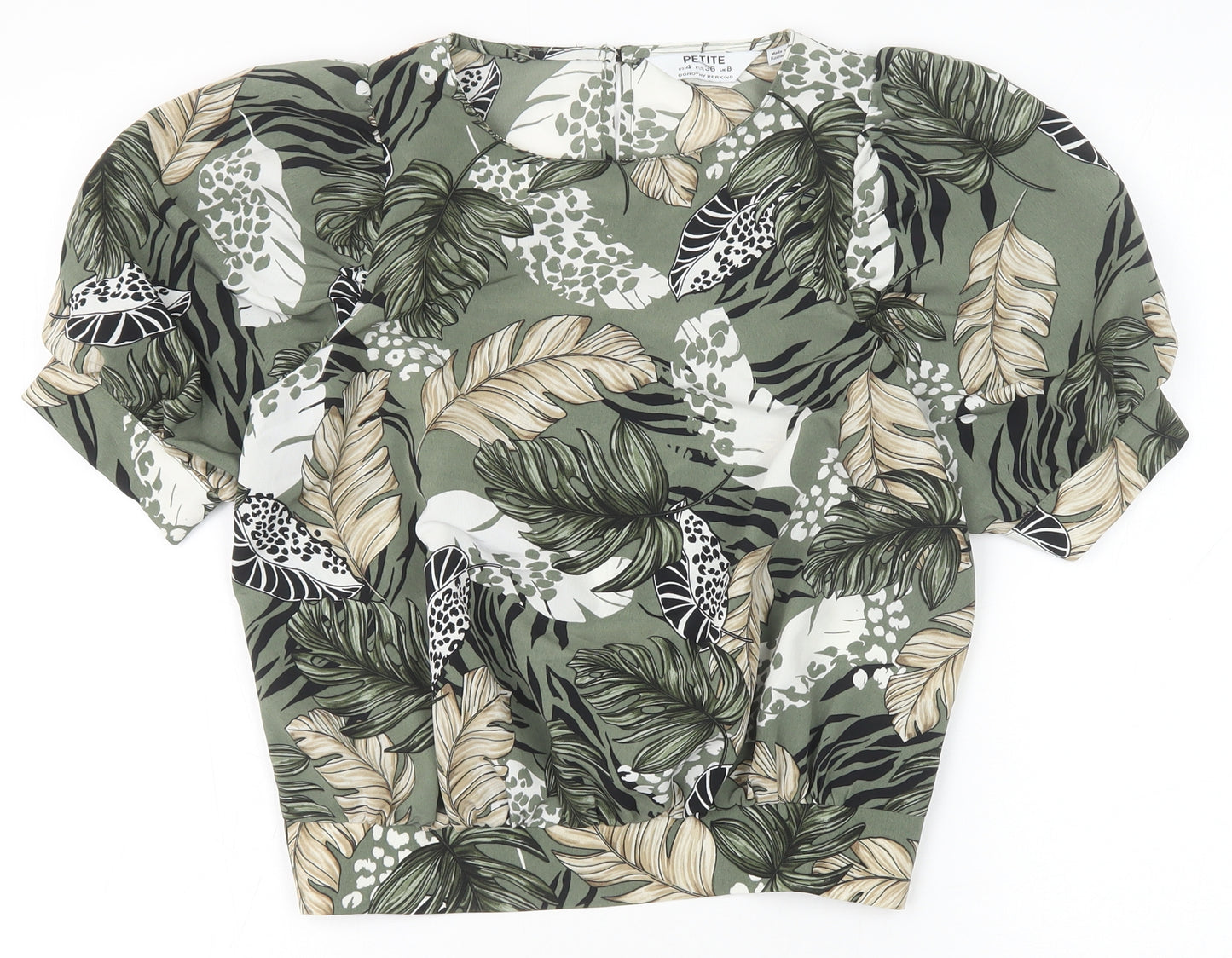 Dorothy Perkins Womens Green Geometric Polyester Basic Blouse Size 8 Round Neck