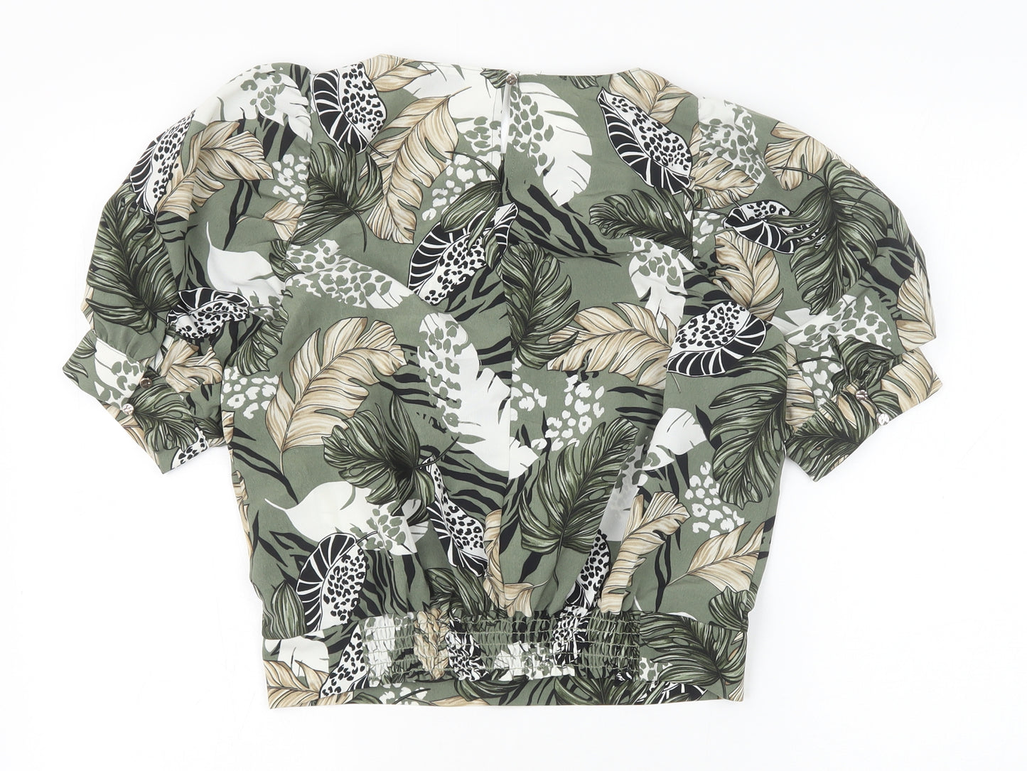 Dorothy Perkins Womens Green Geometric Polyester Basic Blouse Size 8 Round Neck