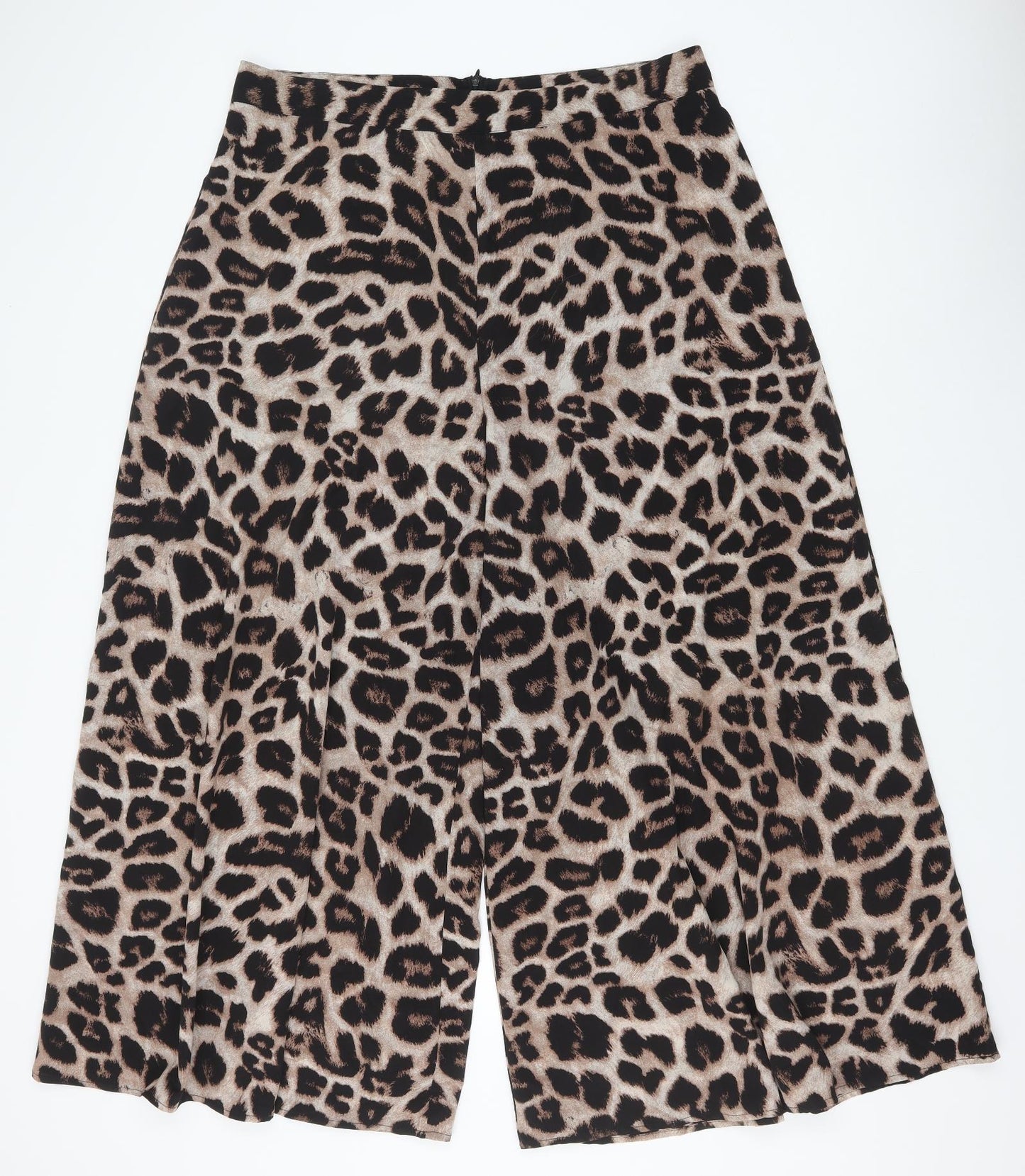 SheIn Womens Brown Animal Print Polyester Cropped Trousers Size 2XL Regular Zip - Leopard Print Culottes