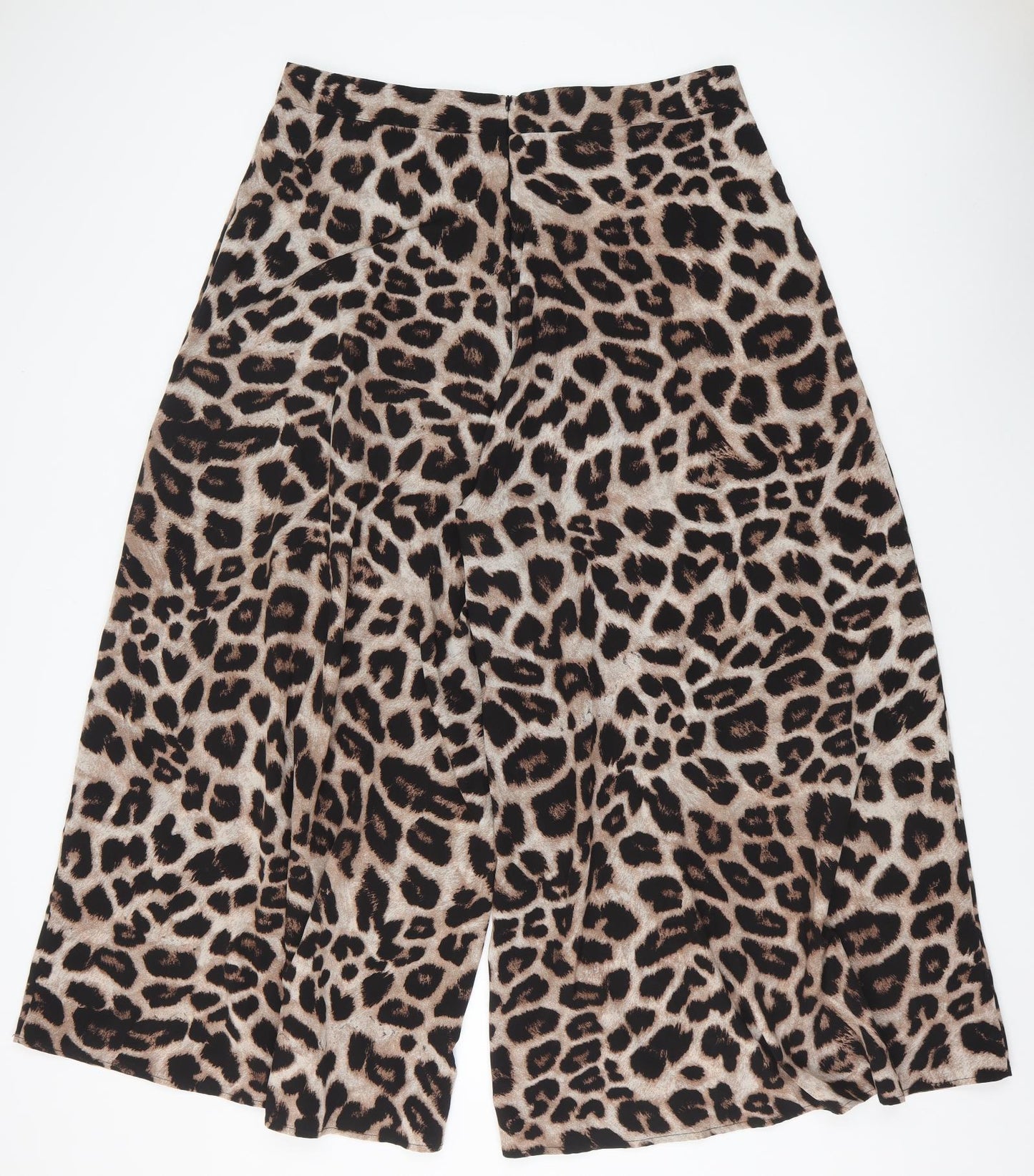SheIn Womens Brown Animal Print Polyester Cropped Trousers Size 2XL Regular Zip - Leopard Print Culottes