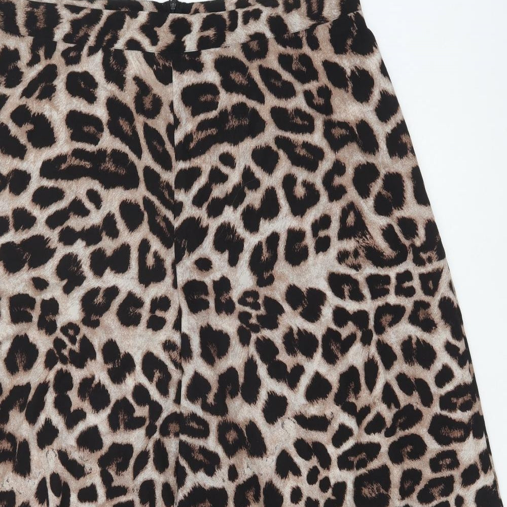 SheIn Womens Brown Animal Print Polyester Cropped Trousers Size 2XL Regular Zip - Leopard Print Culottes