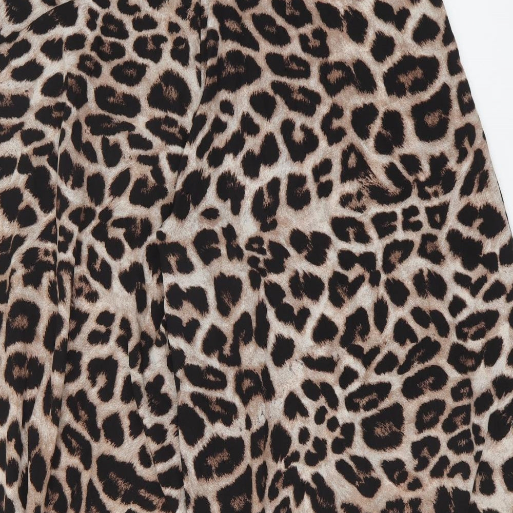 SheIn Womens Brown Animal Print Polyester Cropped Trousers Size 2XL Regular Zip - Leopard Print Culottes