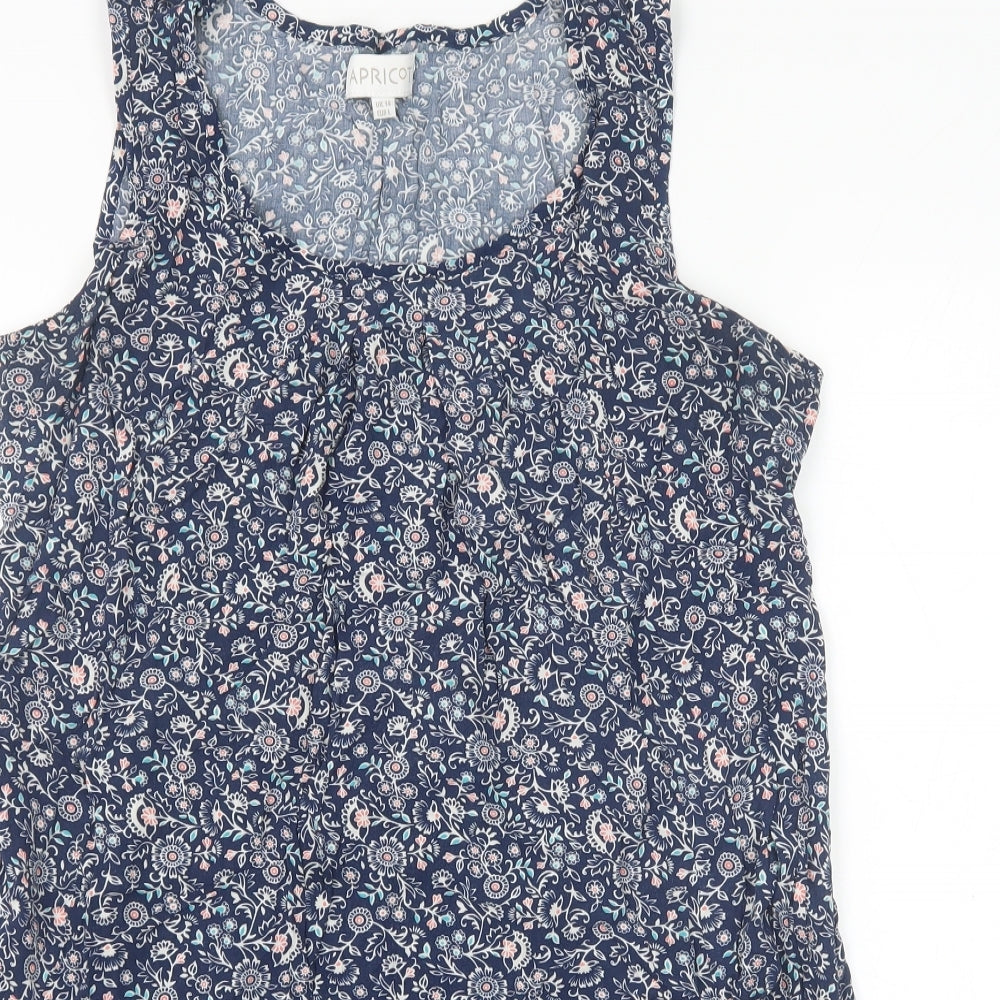 Apricot Womens Blue Geometric Viscose A-Line Size 14 Scoop Neck Pullover