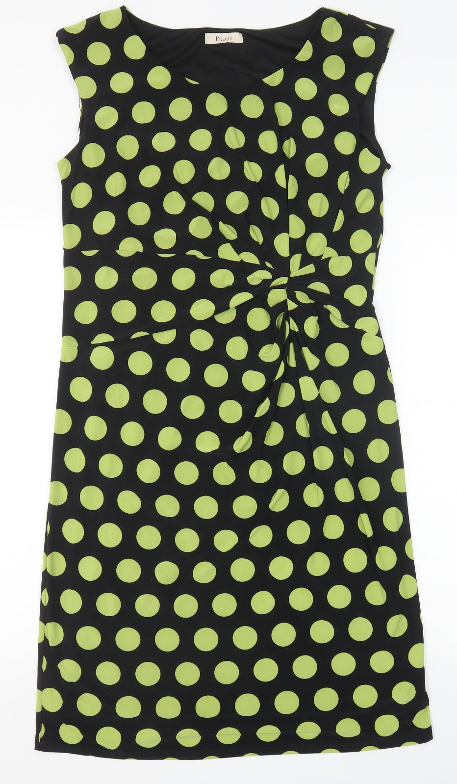 Precis Womens Black Polka Dot Polyester A-Line Size 14 Scoop Neck Pullover - Ruched