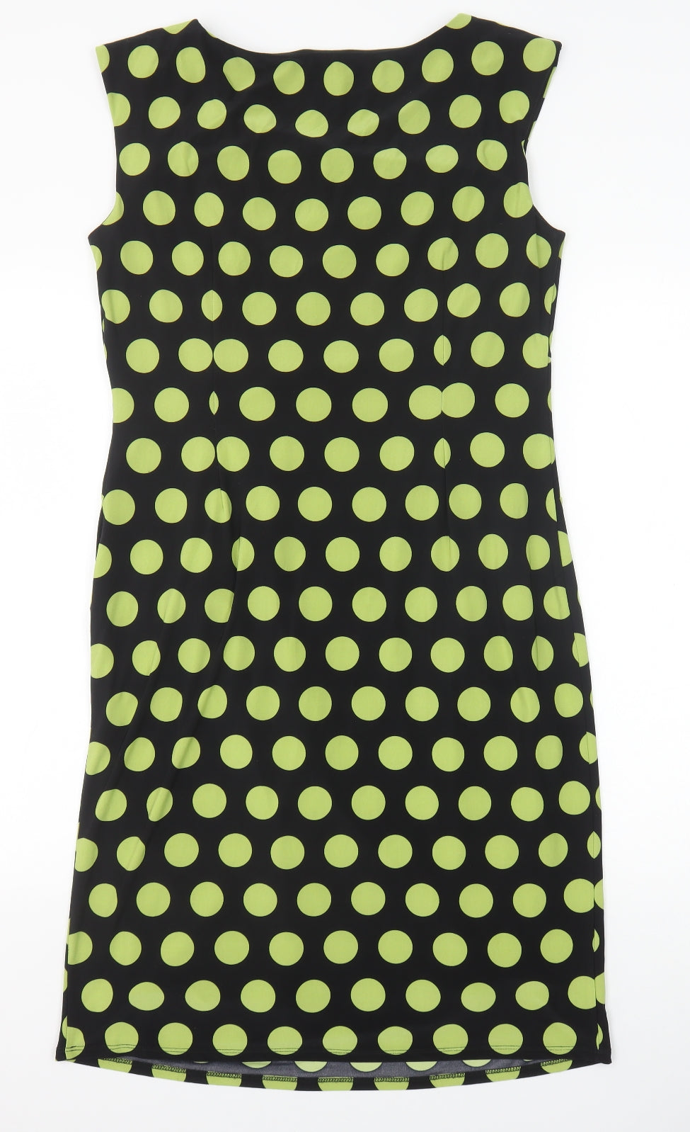 Precis Womens Black Polka Dot Polyester A-Line Size 14 Scoop Neck Pullover - Ruched